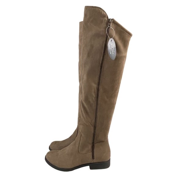 NEW Style & Co Boots Over the Knee Textile Faux Suede Tan Low Heel Size 8.5 M - Picture 1 of 6